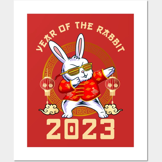 Dabbing Rabbit Year of the Rabbit 2023 Chinese New Year 2023 Wall Art by Jhon Towel